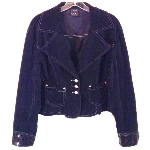Vtg Y2K Fubu Jacket Wn 2X Black Faux Suede Crop Sequin Whimsigoth Grunge 90s - Picture 1 of 12